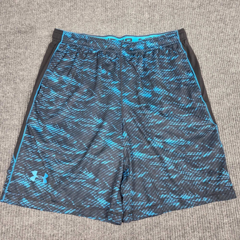 Under Armour‎ Mens XL Blue Black Digital Print Loose Fit Athletic Gym Shorts